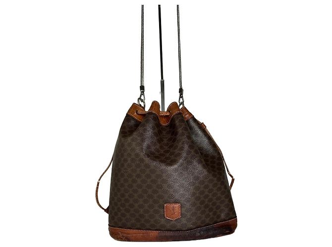 Céline Sac à main en cuir SEAU Monogram Triomphe Vintage Celine Marron