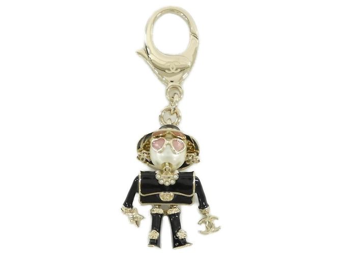 Chaveiro Chanel ABG014 Preto Rosa Branco