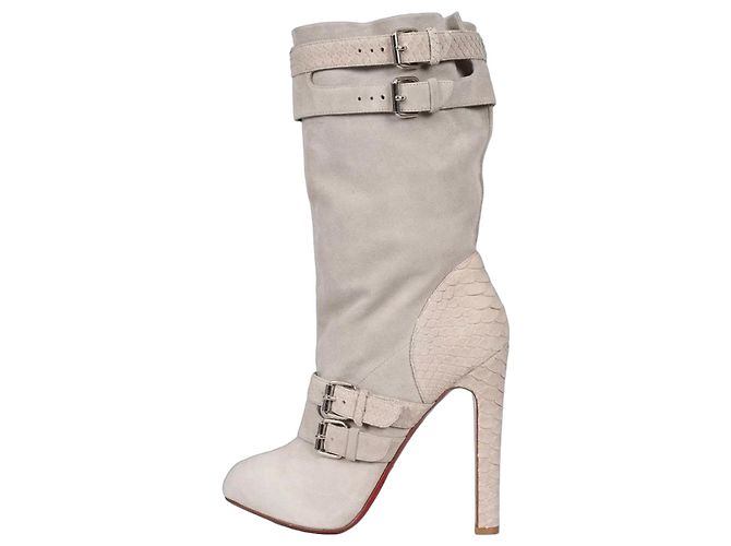 Grau Wildleder Python Stiefel Christian Louboutin NWOB Größe 40 Gebraucht