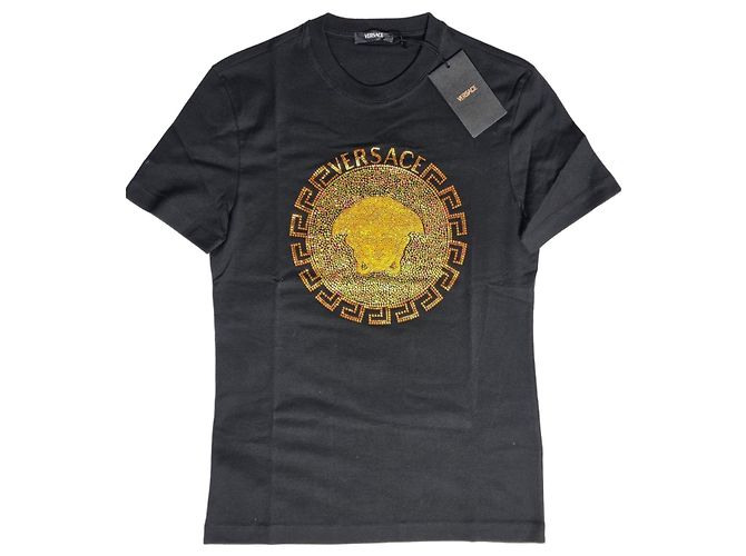 Camiseta preta Versace adornada com strass Preto