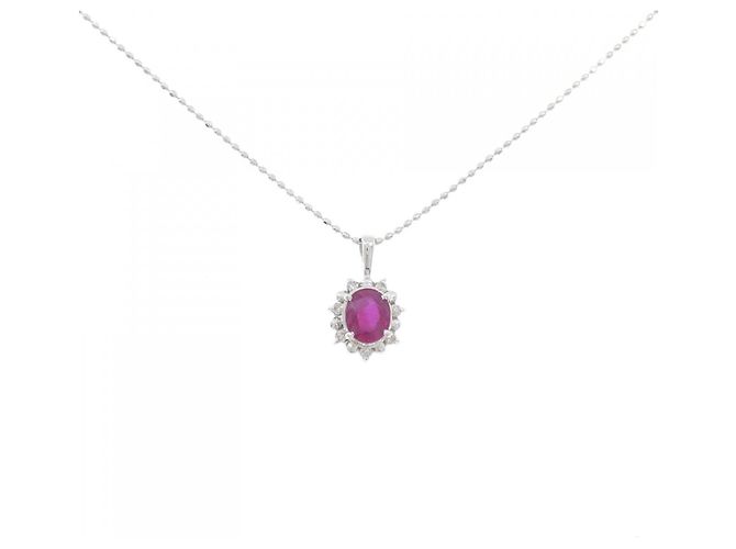 Autre Marque Collier en or blanc Au750 avec rubis et diamants Rouge