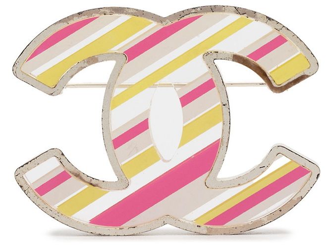 Chanel Coco Mark Brosche Silber Pink Gelb