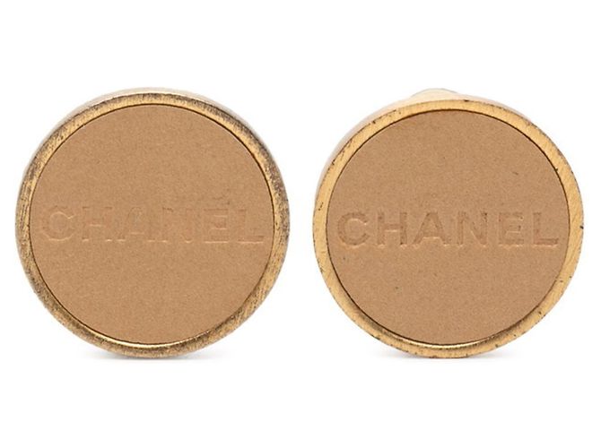 Brincos de clip com logo da Chanel Bege Dourado