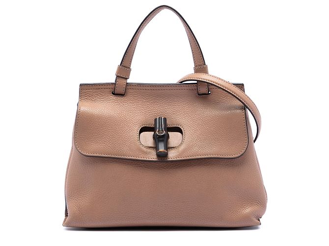 Bamboo Bolsa diária pequena de couro marrom com bambu Gucci Castanho claro