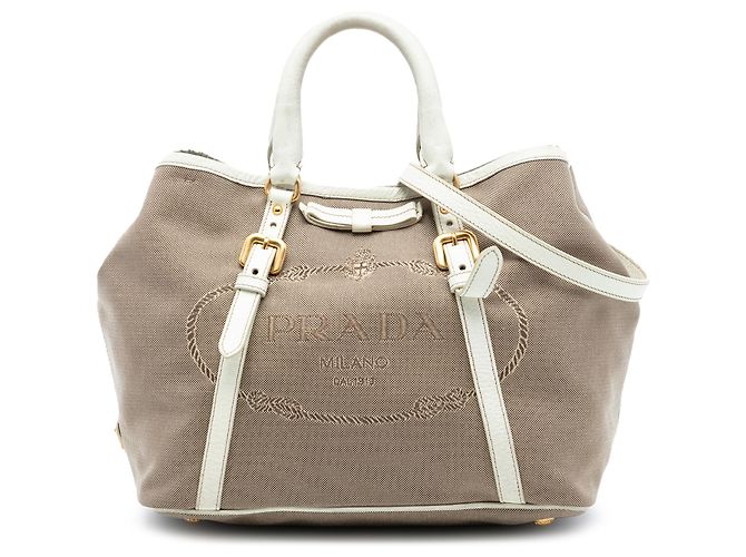 Bow Bolsa Prada em lona bege Canapa com logo e laço