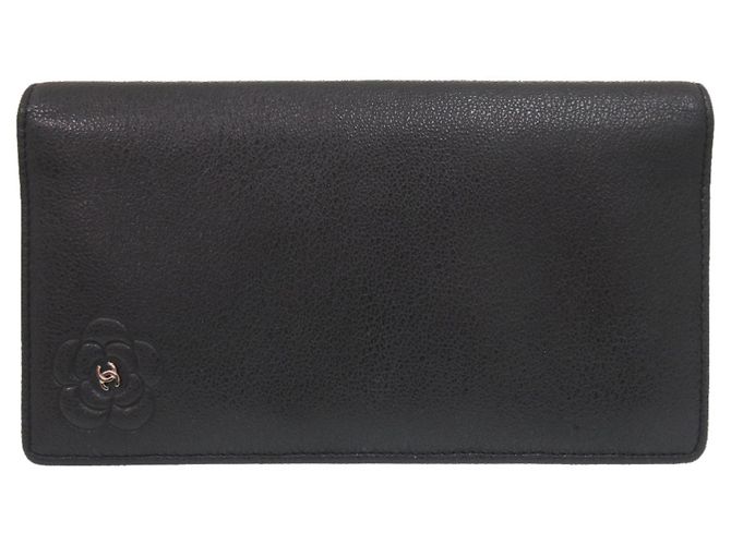 Cartera Larga de Cuero Camelia Chanel Negro