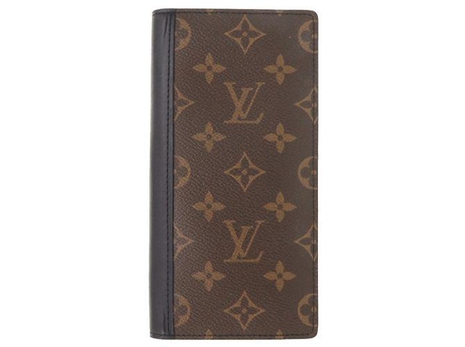 Brazza Louis Vuitton Monogram Macassar Long Wallet Brown Black