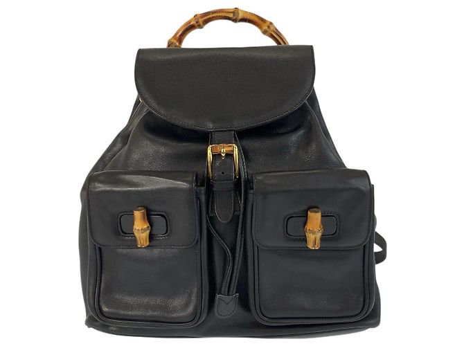 Gucci Leather Backpack Black Gold Hardware