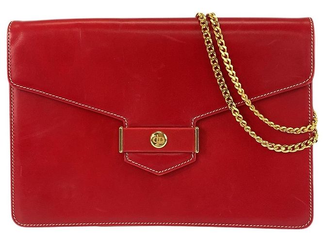 Dior Leather CD Logo Chain Shoulder Bag Red