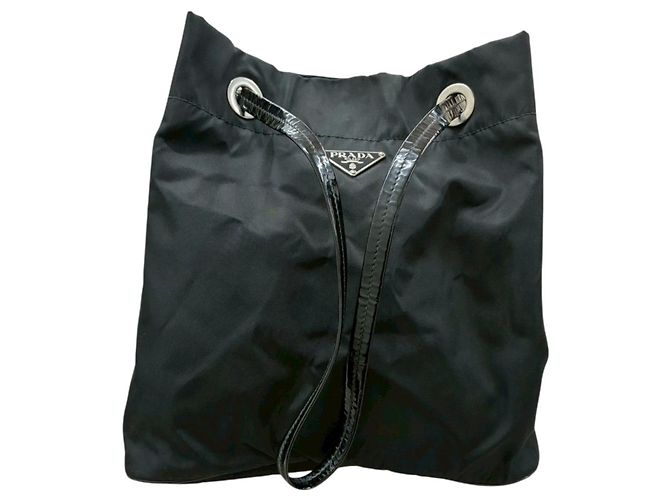 Bolsa tote preta de nylon com logo triangular Prada Preto