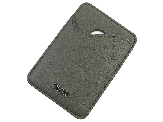 Estuche de tarjetas de cuero Dior Saddle Gravity Verde Caqui
