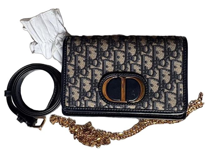 Christian Dior Pochette 30 montaigne in jacquard Dior oblique Blu navy