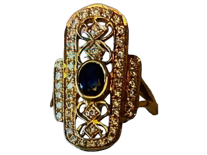 No Brand Neuve Bague or ,saphir et diamants Bijouterie dorée