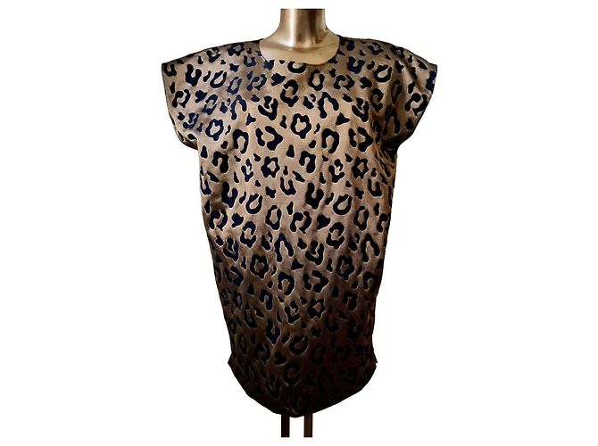 Autre Marque Top MOIMOI mit Leopardenmuster Schwarz Golden Leopardenprint