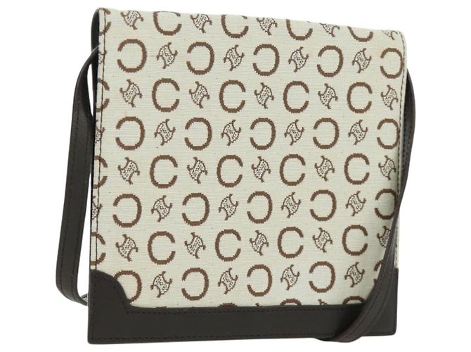 Céline CELINE C Macadam Canvas Schultertasche Elfenbein Gold Auth SW2223A Golden Roh
