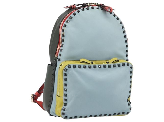 VALENTINO Backpack Leather Light Blue Gold Auth bs34124 Golden