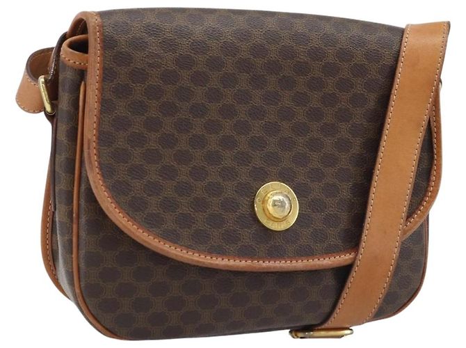 Céline CELINE Macadam Canvas Star Ball Shoulder Bag PVC Leather Brown Gold Auth BAZ619A Golden