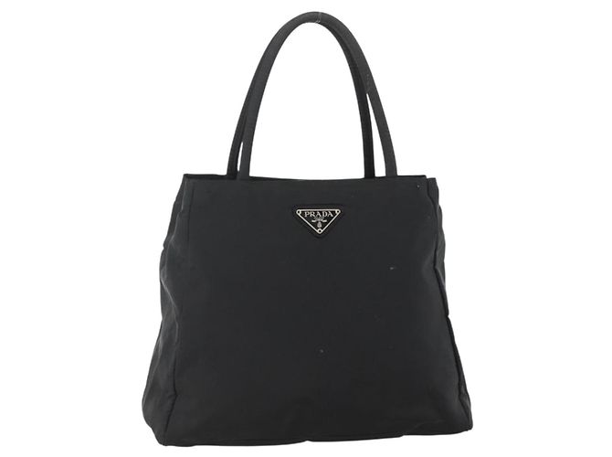 PRADA Bolsa de mão em nylon preto prata Auth bs34251