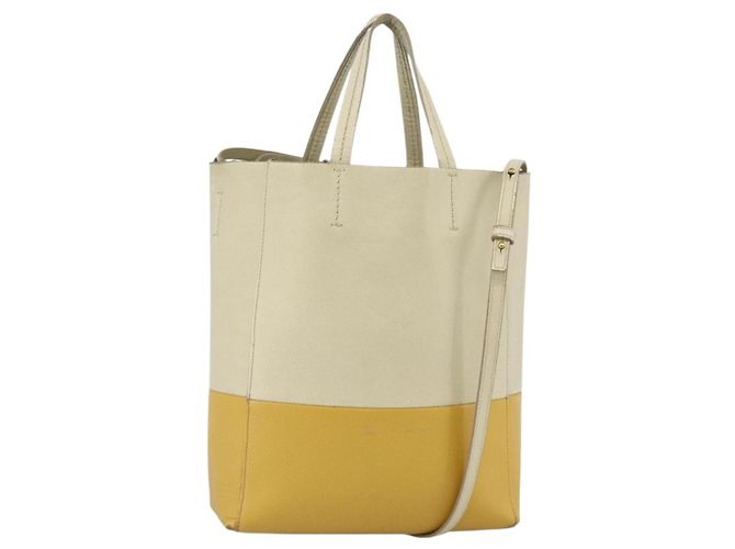 Céline Bolsa de Mão CELINE em Couro 2 em 1 Bege Dourado Auth ka3526