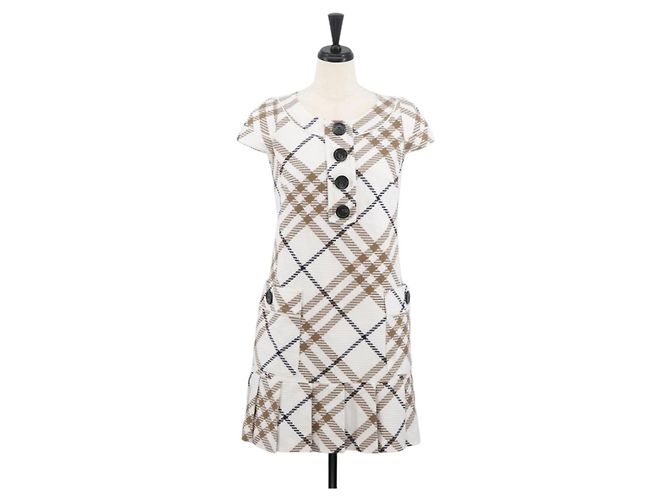 Camisa sin mangas de algodón con estampado Nova Check de BURBERRY blanca Auth BAZ832A Blanco