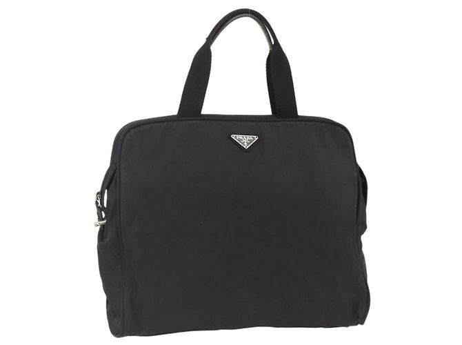 PRADA Handtasche aus Nylon Schwarz Silber Auth 173987
