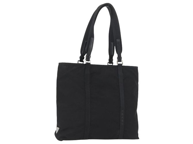 PRADA Tote Bag Nylon Black Silver Auth kk655 Silvery