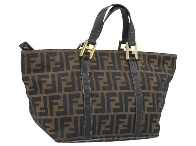 FENDI Zucca Canvas Handtasche Braun Schwarz Auth mr2221