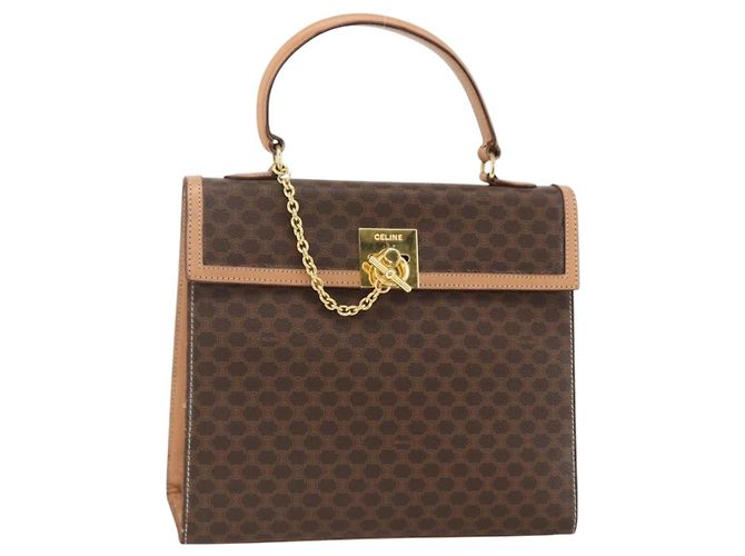 Céline Bolsa de mão em lona Macadam CELINE em couro PVC marrom e dourado Auth BAZ721A