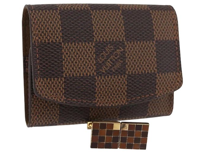 LOUIS VUITTON Maniche e Custodia per Maniche Damier Ebano Oro LV Auth 167199A D'oro Damier ebene