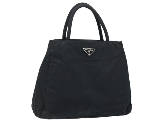 PRADA Borsa a mano in nylon nero argento Auth BAZ160