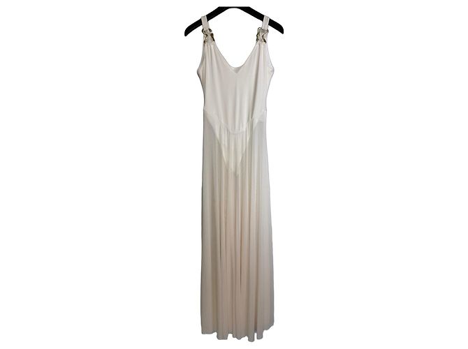 Autre Marque Weißes Tüll-Maxikleid mit Goldbeschlägen
