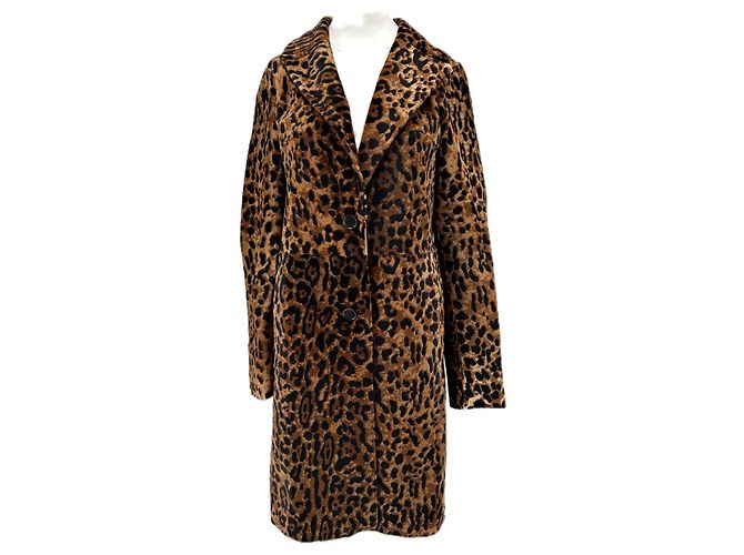 Giorgio Armani Casaco de couro de leopardo Marrom