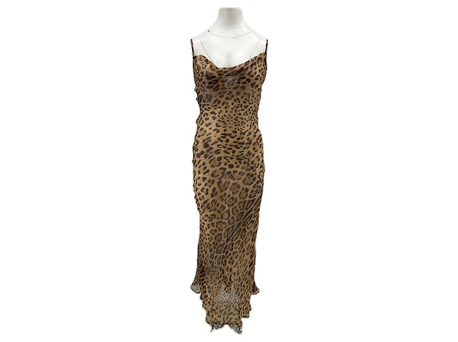 Rat & Boa Abito trasparente leopardato in seta Marrone