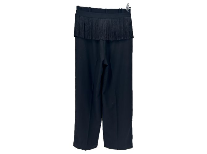 Autre Marque Pantalón negro con flecos de lana