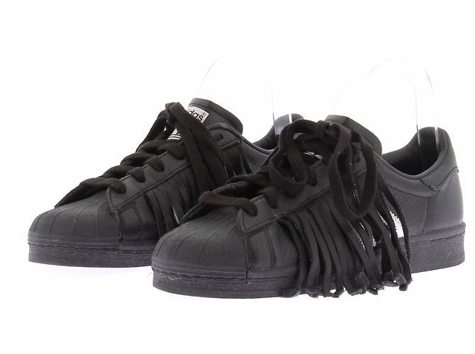 Adidas Baskets "Superstar" noir à franges en cuir