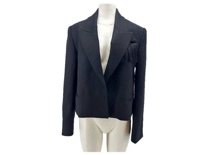 Autre Marque Schwarzer Blazer mit Fransen aus Wolle