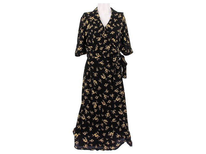 Ganni Langes Kleid mit gelbem und schwarzem Druck