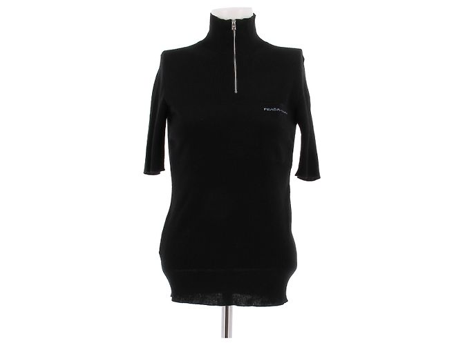 Prada Ärmelloser Rollkragenpullover aus Wolle Schwarz