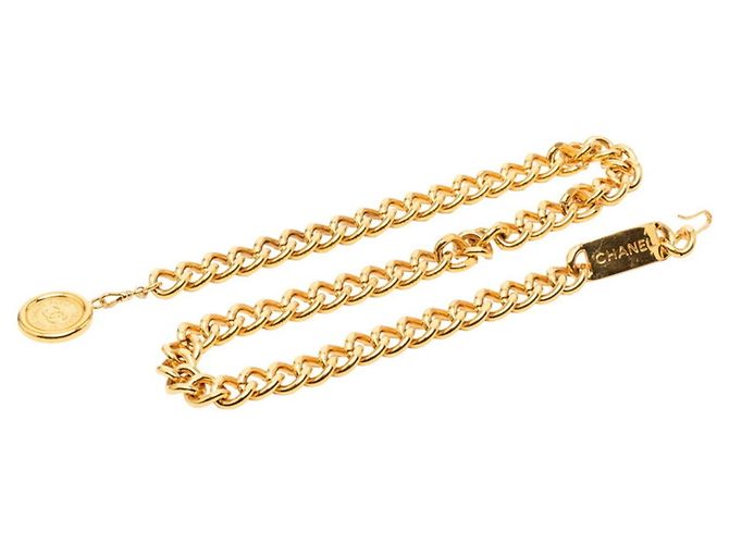 Cinto de corrente com placa de moeda em ouro envelhecido da Chanel Dourado