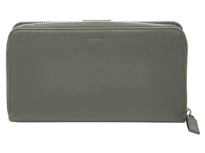 Prada Gray Saffiano Leather Long Wallet Brown