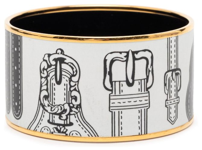 Brazalete de esmalte TGM Cloisonné Hermès Blanco Dorado