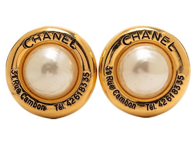 Cambon Orecchini a clip vintage Chanel Bianco D'oro
