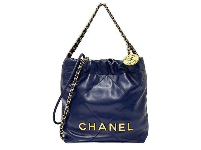 Borsa a spalla in pelle blu navy Chanel
