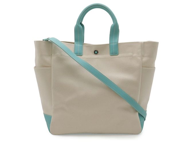 Tiffany & Co Canvas-Leder-Shopper Weiß