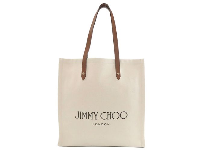 Bolsa Tote com logo Jimmy Choo em lona bege