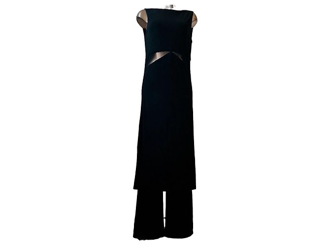 Luisa Spagnoli Langes schwarzes Kleid mit Tüll-Einsätzen und seitlichem Schlitzrock