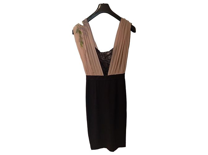 Autre Marque Schwarz-beiges Kleid mit Spitze