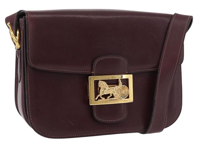 Borsa a spalla CÉLINE Carrozza in pelle Bordeaux Oro Auth 174318A D'oro Bordò