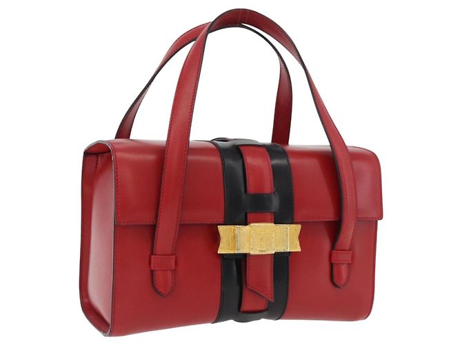 Céline Bolsa de mão CELINE em couro vermelho dourado Auth YKZ1471A