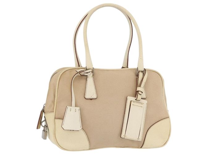 PRADA Handtasche aus Canvas Beige Silber Auth YKZ813